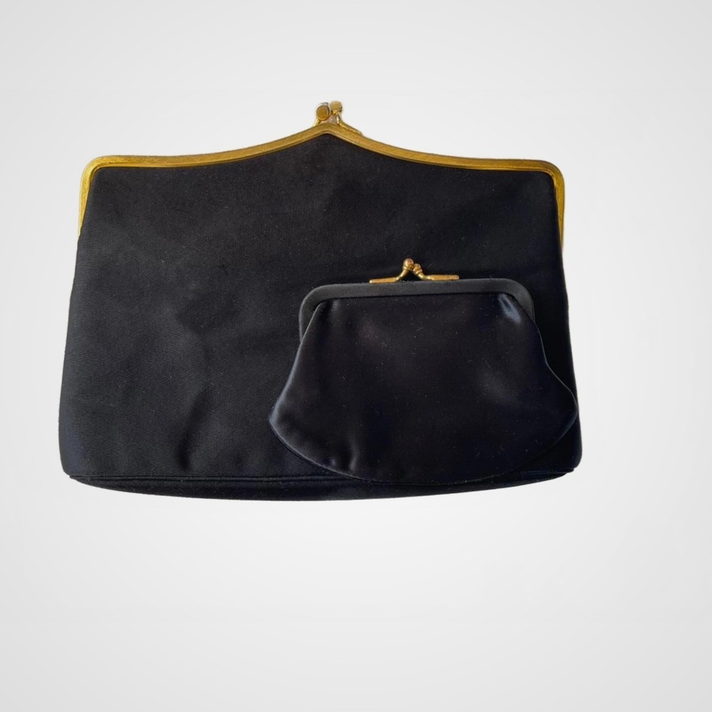 Vintage Black Satin Clutch Bag and Coin Purse 50s Coblentz Original MCM Glam
